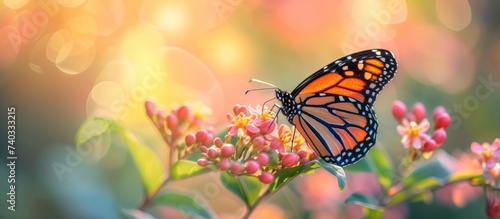Majestic Monarch Butterfly Sipping Nectar from Beautiful Flower in Nature