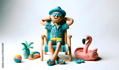 Personnage en pâte à modeler : Homme en pleine détente sur une chaise longue