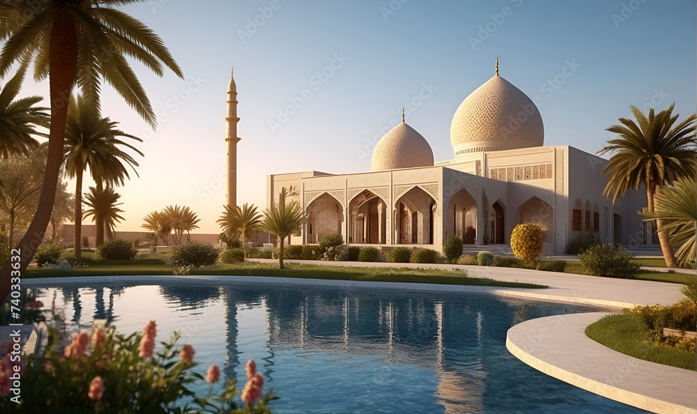 Naklejka premium exterior of the house made in the Muslim style, oriental architecture