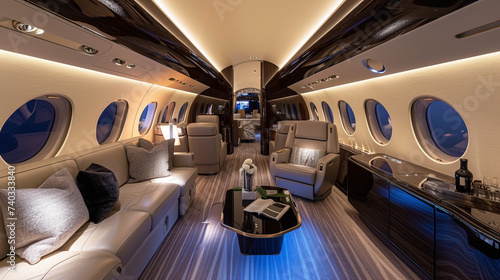 A modern jet's dynamic interior lighting system, tailored to enhance the ambiance. © Sania
