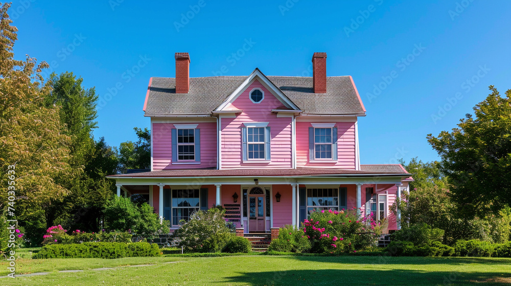 grey and pink craftsman style house