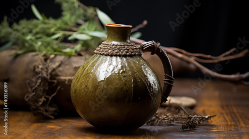 Yerba mate in a traditional calabash photo