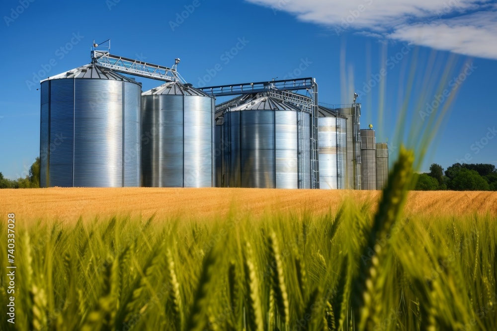 Elevator on a farm. Background with selective focus and copy space Elevator on a farm. Background with selective focus and copy space