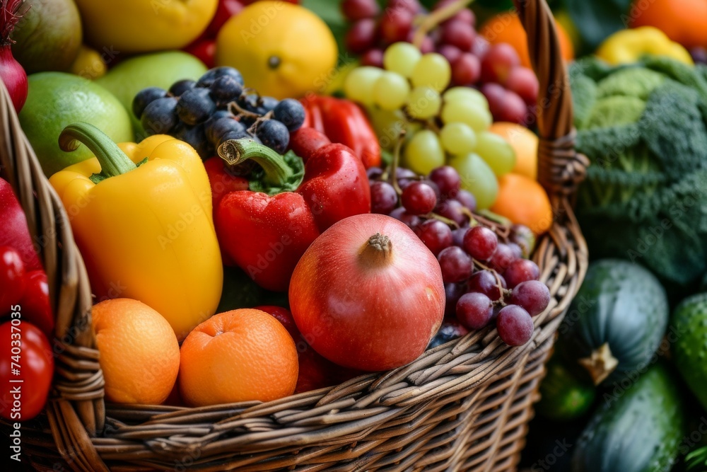 Harvest in a basket. Background with selective focus and copy space