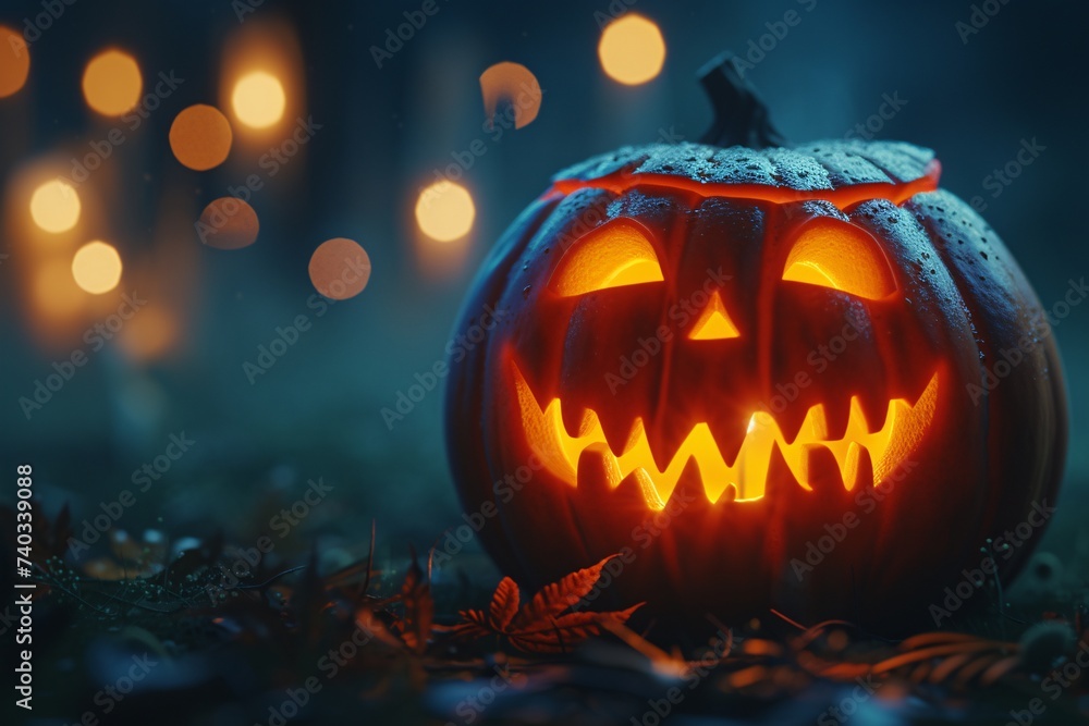 Une citrouille allumée dans une forêt la nuit d'Halloween » IA générative Une citrouille allumée dans une forêt la nuit d'Halloween » IA générative