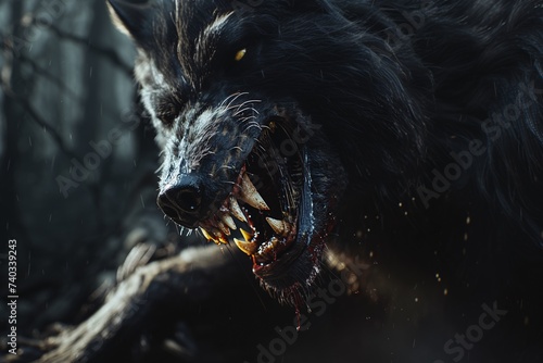 Un loup féroce à la gueule ensanglantée » IA générative © Maelgoa