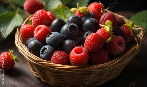 Raspberries raspberries blueberries blackberries and others are collected in a basket