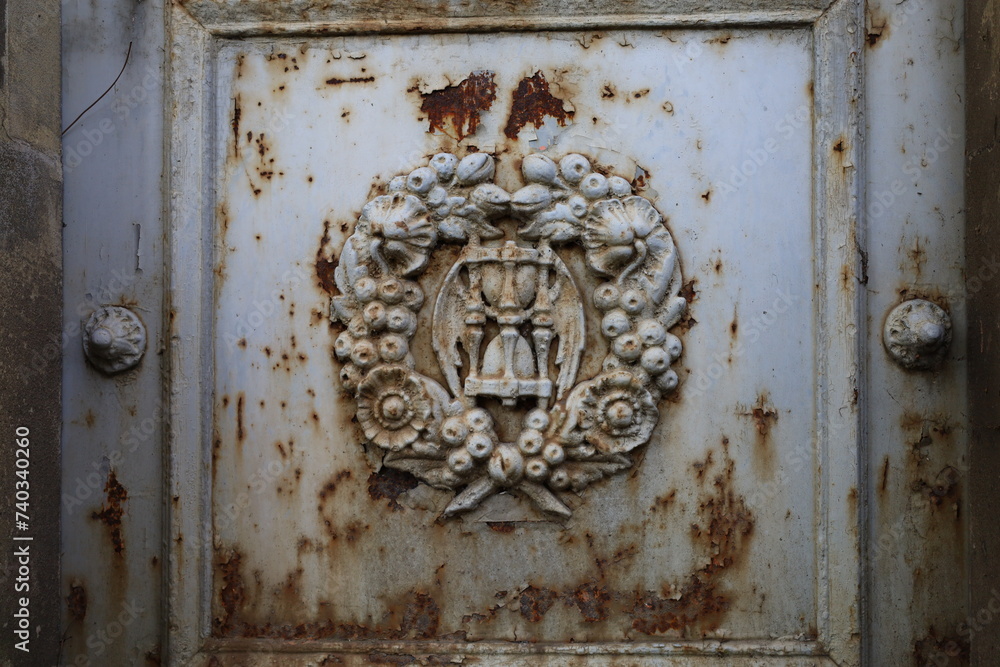 ancient rusty wrought ornamented metal surface ancient rusty wrought ornamented metal surface