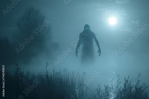 Une bête dans le brouillard d'un marais la nuit » IA générative