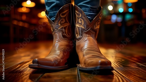 Pair of Cowboy Boots on Wooden Floor
