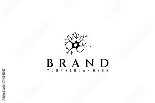 Neuron logo or nerve cell logo with flat concept vector illustration template.