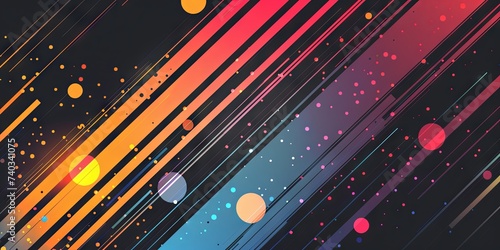 abstract flat splash with vibrant line circles, black background, Generative AI