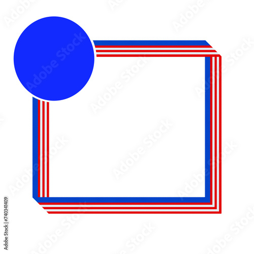 grosgrain (Petersham) ribbon style square frame in red, white and blue with upper left corner blue circle for text or image photo