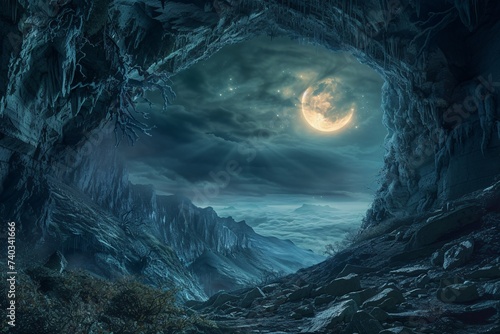 Paysage d'un monde obscur une nuit de pleine lune » IA générative photo