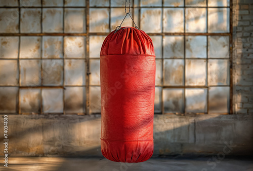 Punching bag. Backdrop with selective focus and copy space © Space Priest