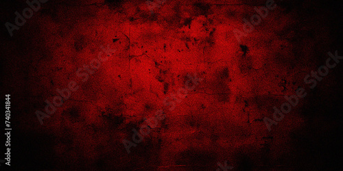 Red trendy grainy grunge background dirty scarlet burgundy cement textured noise wall Vintage wide long backdrop design web banner photo