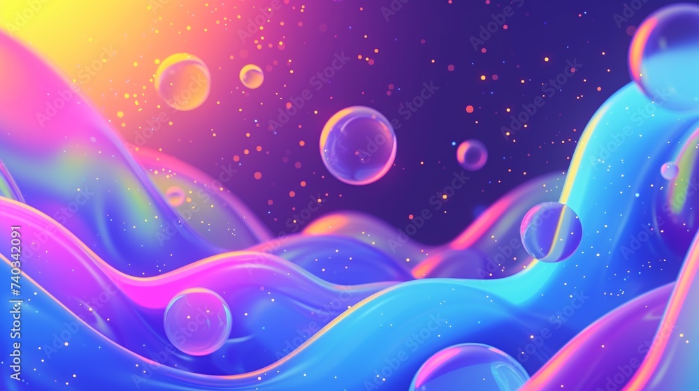 Vibrant neon 3D-rendered shapes on a gradient backdrop. Futuristic holographic abstract design with bubbles and luminous abstract fluid glass shapes. Glowing shapes on a dynamic background. Vibrant neon 3D-rendered shapes on a gradient backdrop. Futuristic holographic abstract design with bubbles and luminous abstract fluid glass shapes. Glowing shapes on a dynamic background.