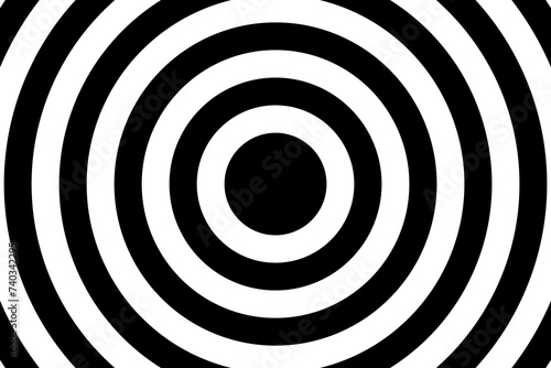 Black and white concentric circles background. Target, aim, pain point, epicenter, sun burst, radar, water ripples, sonar wave, whirlpool, radio signal banner. Simple vector illustration.