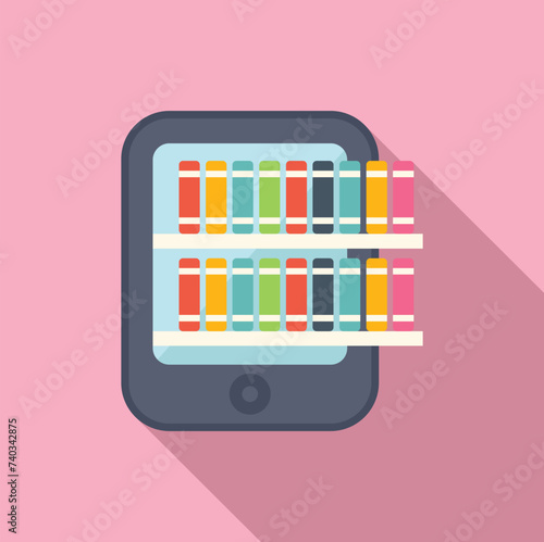 Tablet online books icon flat vector. Digital person. Bookcase pc work