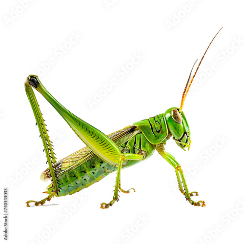 Detailed Close-Up of Grasshopper on White Background