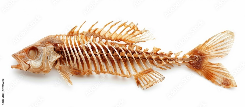 Spooky fish skeleton on dark background, mysterious underwater creature concept Spooky fish skeleton on dark background, mysterious underwater creature concept