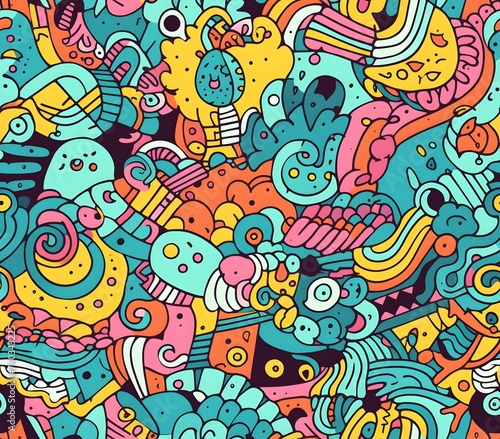 colourful doodles, in the style of uhd image, illustration, high quality photo, layered textures, shapes, squiggly line style