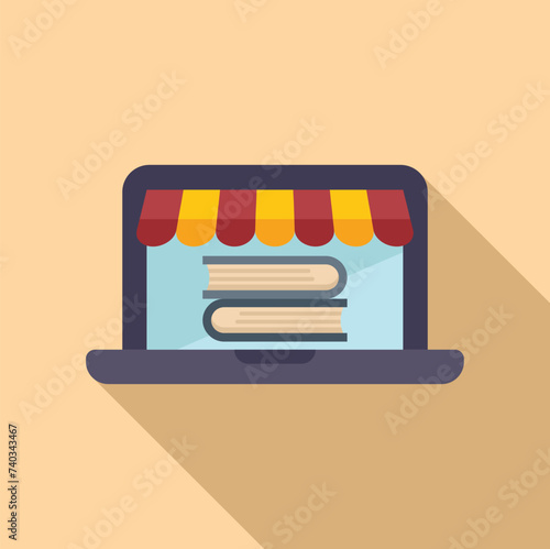 Laptop book online icon flat vector. Read electronic work. Writer pc work