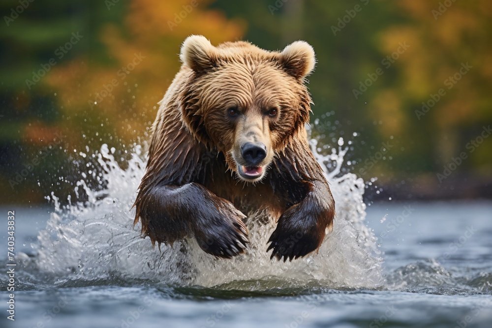 Ours brun pêchant dans l'eau d'une rivière » IA générative Ours brun pêchant dans l'eau d'une rivière » IA générative