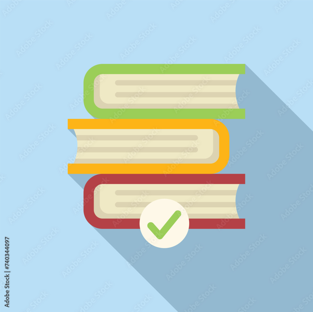 Approved book stack icon flat vector. Online magazine. Tablet internet Approved book stack icon flat vector. Online magazine. Tablet internet