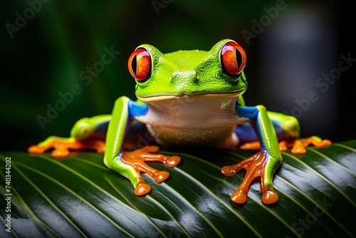 Gros plan sur une grenouille verte sur une feuille » IA générative