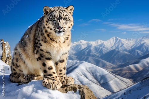 Léopard des neiges au sommet d'une montagne » IA générative