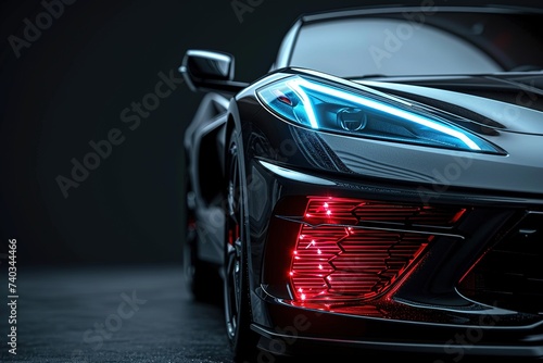 High detail render of a front of a car. Free space on right side for text, Sports car close up © Parvez