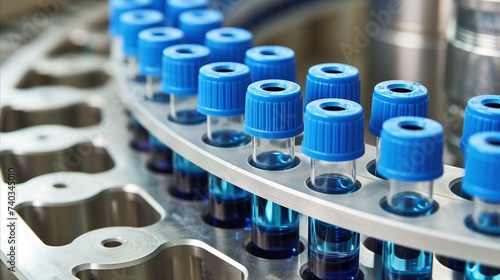 Automated Assembly Line Producing Blue-Capped Vials