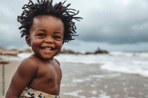 Portrait of a cute african american baby boy on the beach