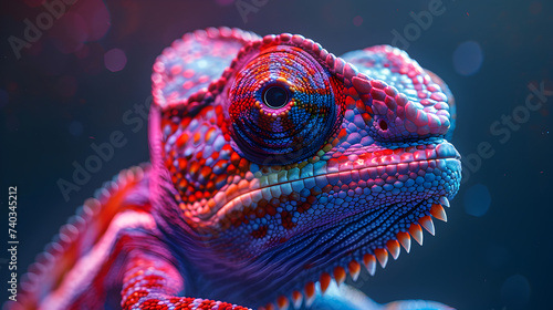 Vibrant Laid back Chameleons in a photo studio light and background, chill and relaxed colorful lizard Profile head shot, spiritual close up 