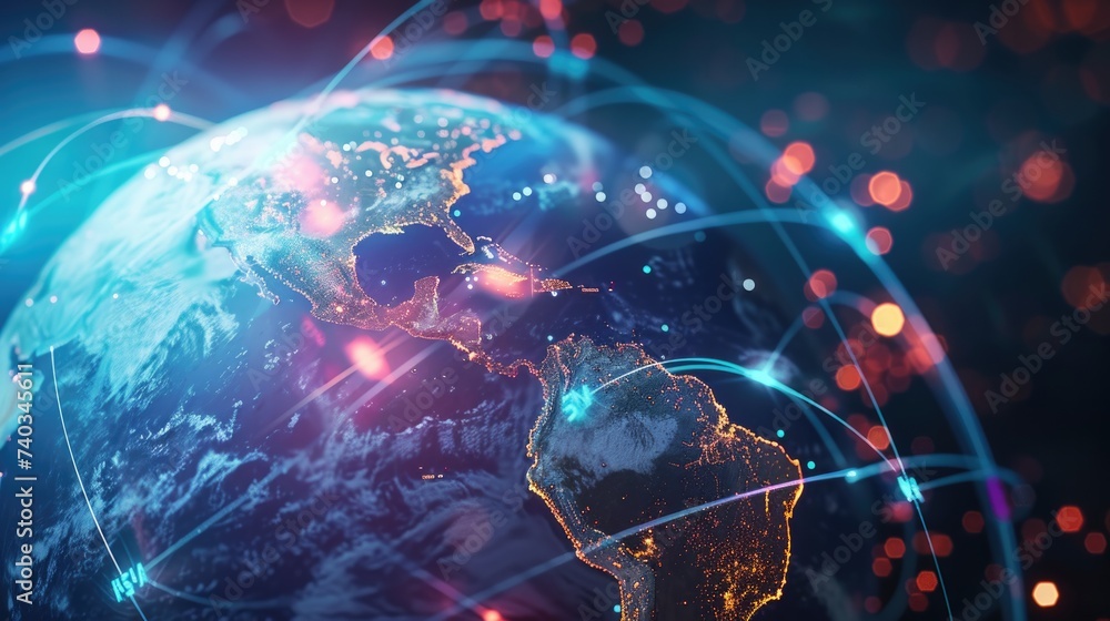 Digital world globe, concept of global network and connectivity on Earth, high speed data transfer and cyber technology Digital world globe, concept of global network and connectivity on Earth, high speed data transfer and cyber technology