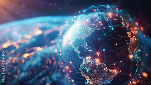 Digital world globe, concept of global network and connectivity on Earth, high speed data transfer and cyber technology