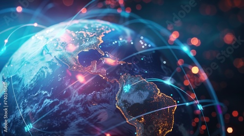 Digital world globe, concept of global network and connectivity on Earth, high speed data transfer and cyber technology
