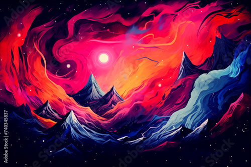 Digital Art dark chaos Mountains and hallucinations wallpaper abstract background with shining dots stars - abstract PC desktop Wallpaper Background Concept