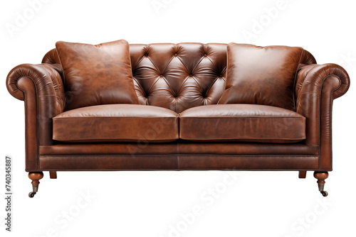 Luxury Leather sofa PNG isolated on a white and transparent background - leather Couch PNG Comfortable Home furniture Design Concept