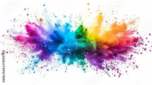 Gradient rainbow multicolored powder paint explosion, isolated on white background.