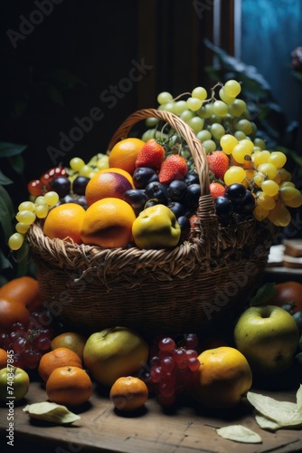 fruits in basket. Healthy fruits. Beautiful light.