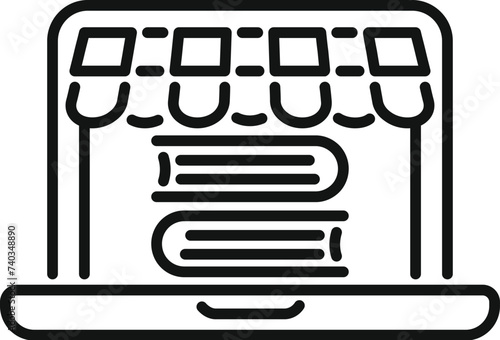 Laptop book online icon outline vector. Read electronic work. Writer pc work