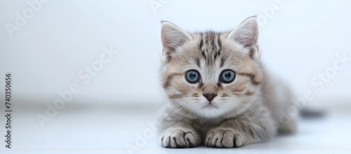 A Felidaes head with whiskers and fur is seen up close as a small to mediumsized cat lies on the floor, gazing directly at the camera photo