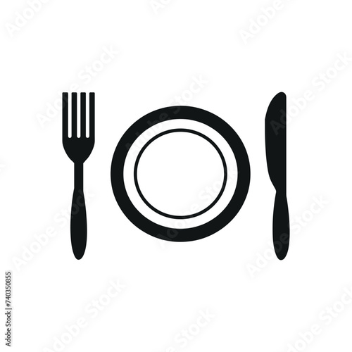 cutlery set, plate, knife, fork, flat vector illustration, banner icons, restaurant, dining room, cafe