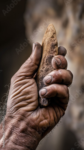 Using Oldowan Stone Tool - Oldowan Stone Tool - caveman - chipped stone - Primitive tool - Evolution - Theory of evolution - Primitive man © Graxaim
