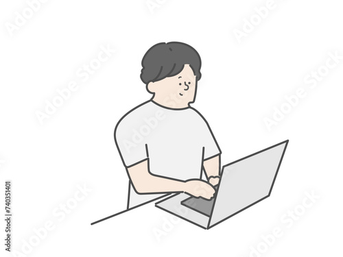 パソコンを使用する男性介護士