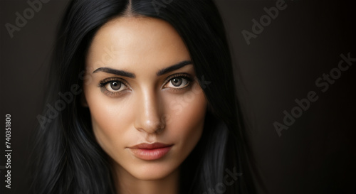 Woman Model Directly Facing Camera Against Dark Gradient Backdrop