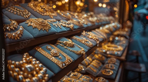 Women are buying gold jewelry in the gold shop photo