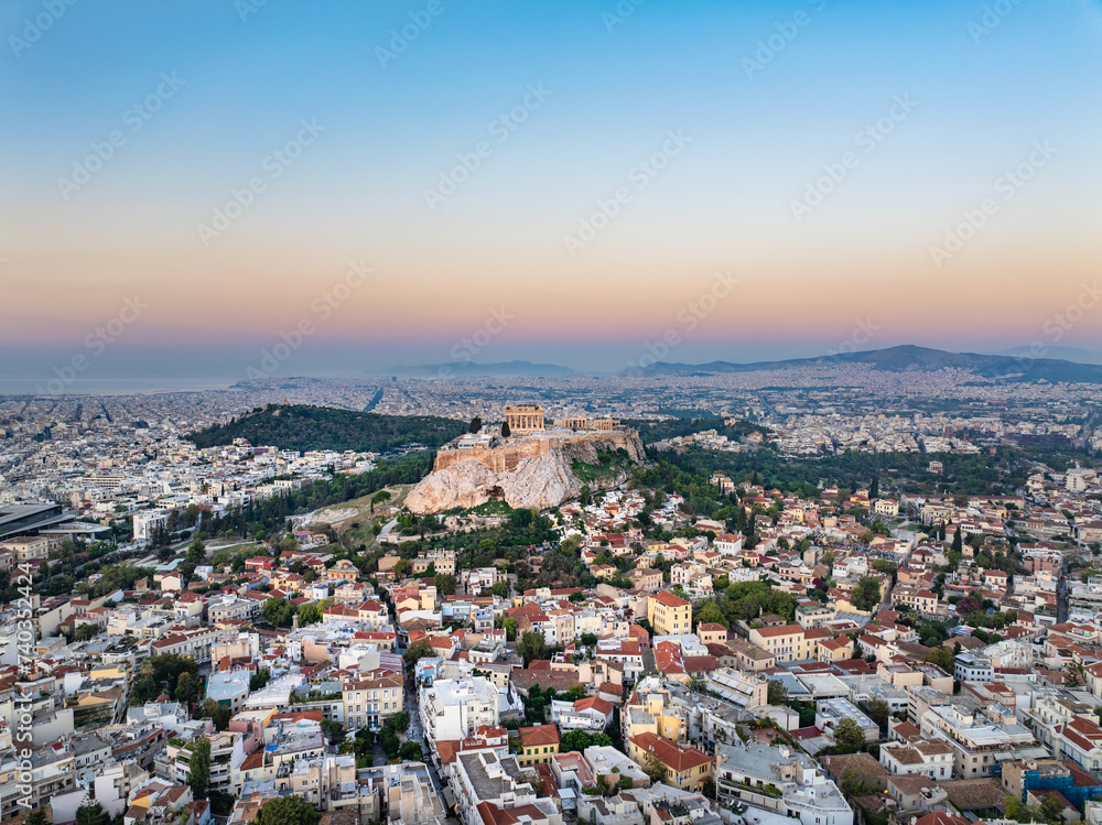 Fototapeta premium Athens, Greece Drone Skyline Aerial with the Acropolis and Parthenon